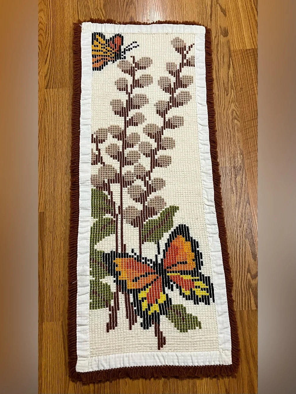 Vintage 1970’s Monarch Butterfly Floral Matchbook Rug Wall Hanging